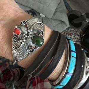 Vintage SS/Green turquoise/coral Native American Squash